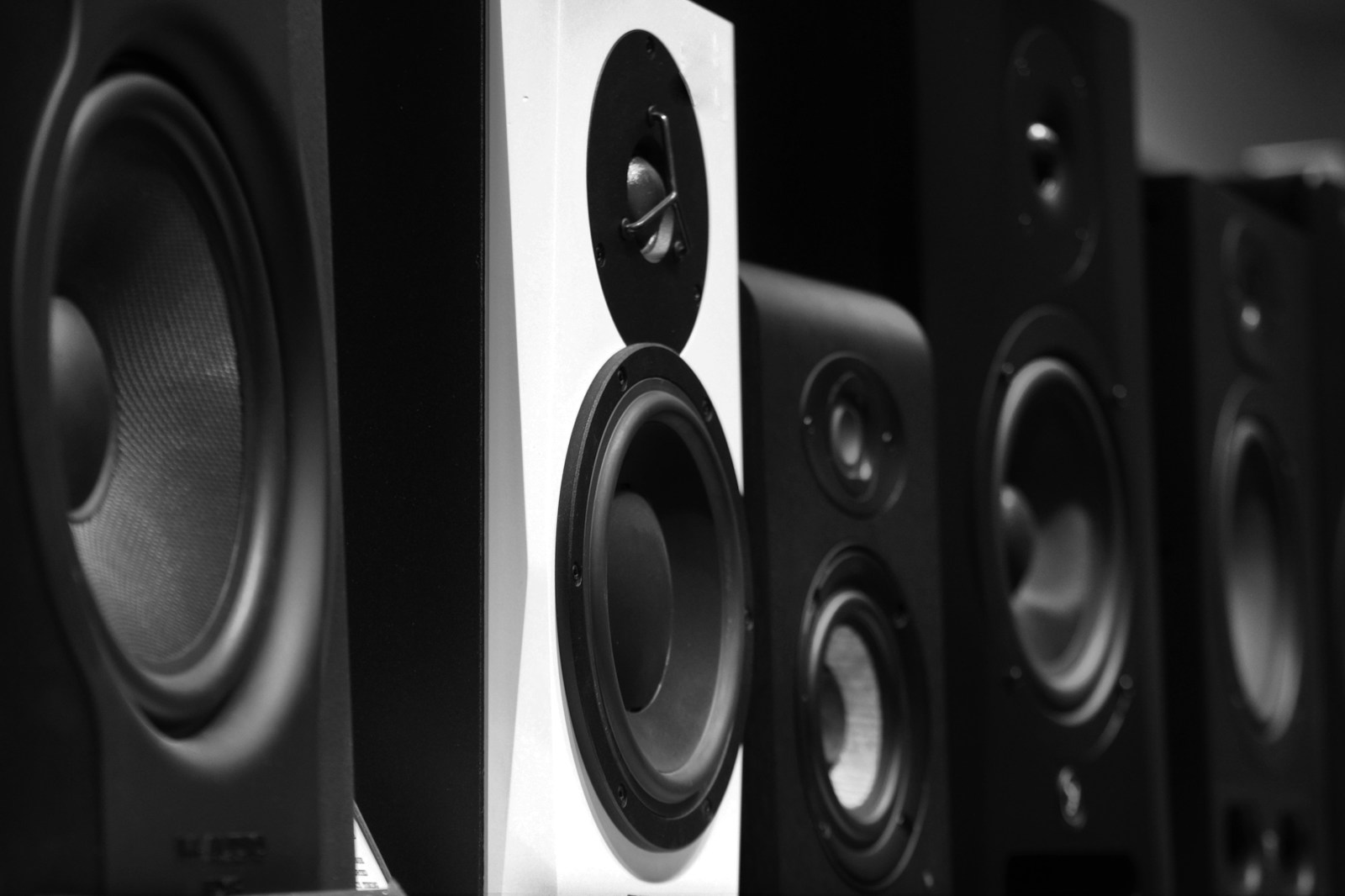 Cutaway diagram of a studio monitor showing internal components including woofer, tweeter, crossover network, and waveguide