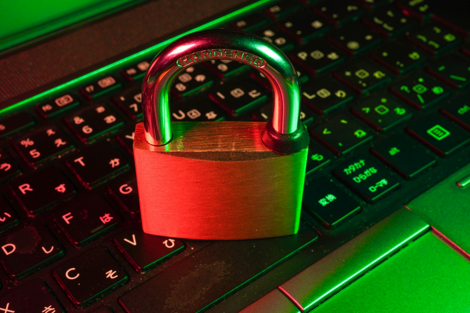 Green lock symbol over server racks indicating a secure network connection